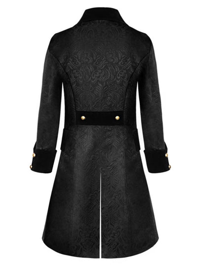 YUAKOU Fashion Men's Gothic Tailcoat Steampunk Victorian Jacket Uniform Velvet Collar Jacquard Man Coat Costume