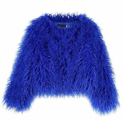 YUAKOU Women's Shaggy Faux Fur Outwear Coat Jacket Long Sleeve Warm Winter