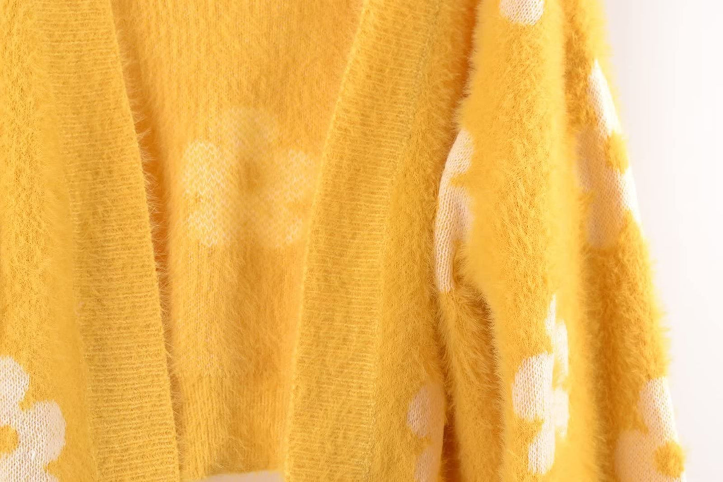 YUAKOU Women's Flower Long Sleeve Open Front Short Cardigan Casual Loose V Neck Down Knit Cardigan Sweaters Outwear