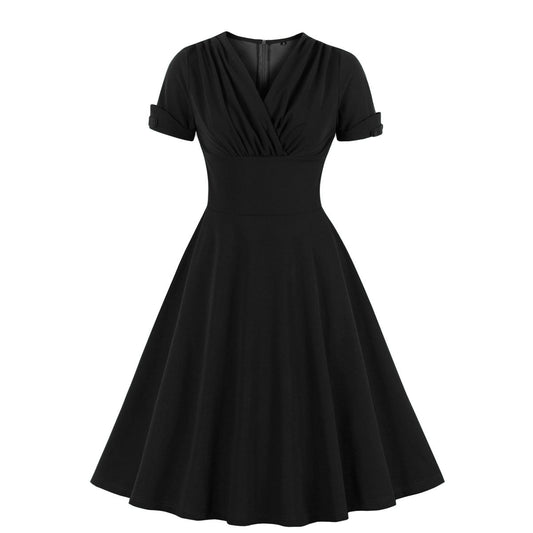 2024 Women's Summer V Neck Smocked Cotton Dresses Short Puff Sleeve Flowy A Line Maxi Dress with Pockets