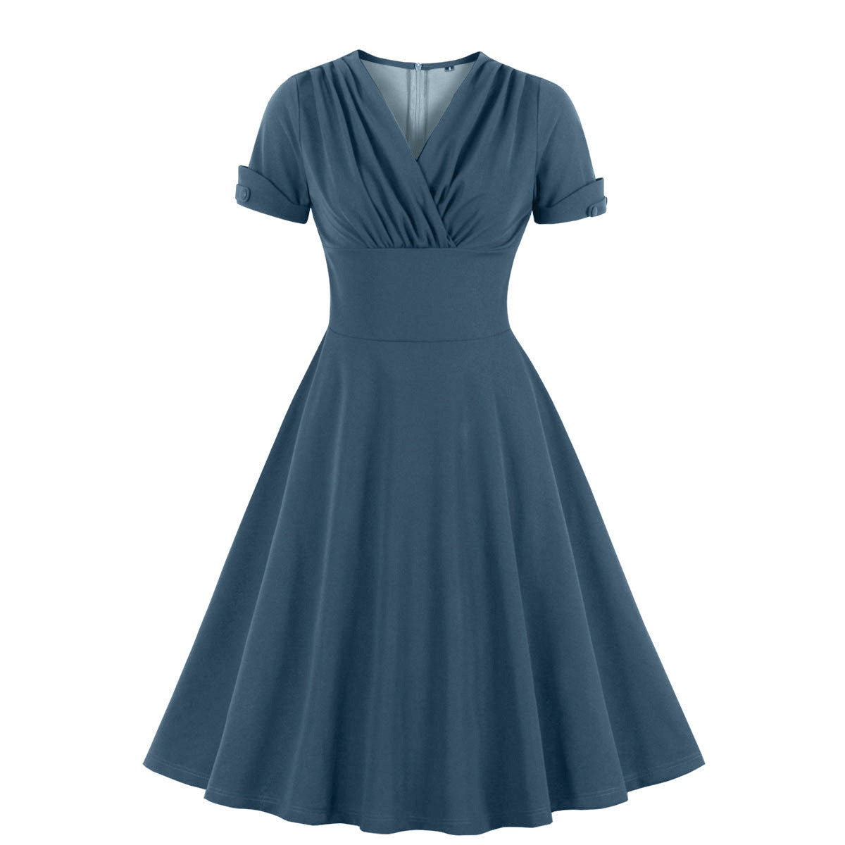 2024 Women's Summer V Neck Smocked Cotton Dresses Short Puff Sleeve Flowy A Line Maxi Dress with Pockets