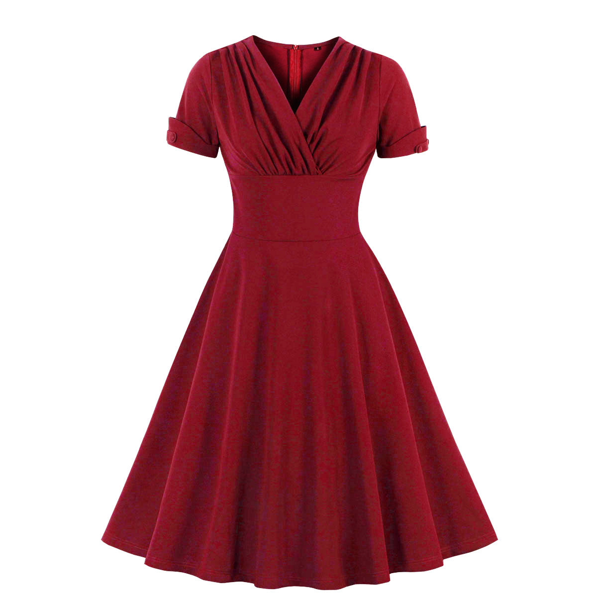 2024 Women's Summer V Neck Smocked Cotton Dresses Short Puff Sleeve Flowy A Line Maxi Dress with Pockets