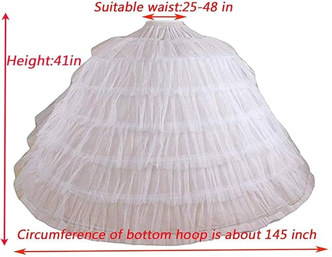 YUAKOU Women's 7 Hoops Wedding Accessories Petticoat Underskirt Slips Quinceanera Gown Ball Gown Bridal Gown, 7 Hoops White, One Size