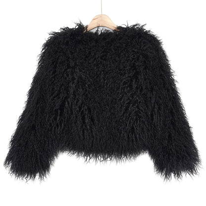 YUAKOU Women's Shaggy Faux Fur Outwear Coat Jacket Long Sleeve Warm Winter