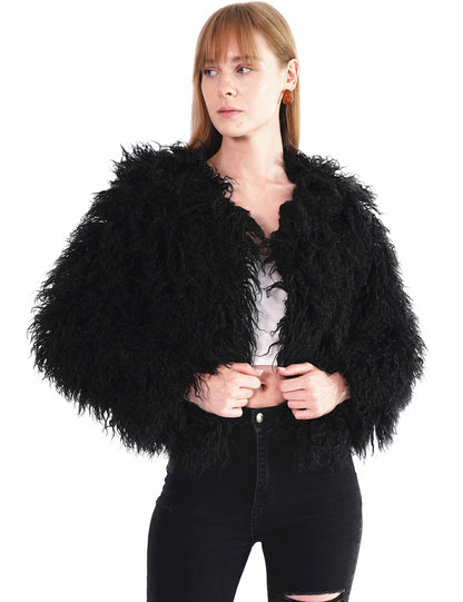 YUAKOU Women's Shaggy Faux Fur Outwear Coat Jacket Long Sleeve Warm Winter