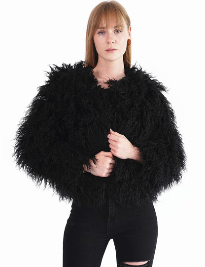 YUAKOU Women's Shaggy Faux Fur Outwear Coat Jacket Long Sleeve Warm Winter