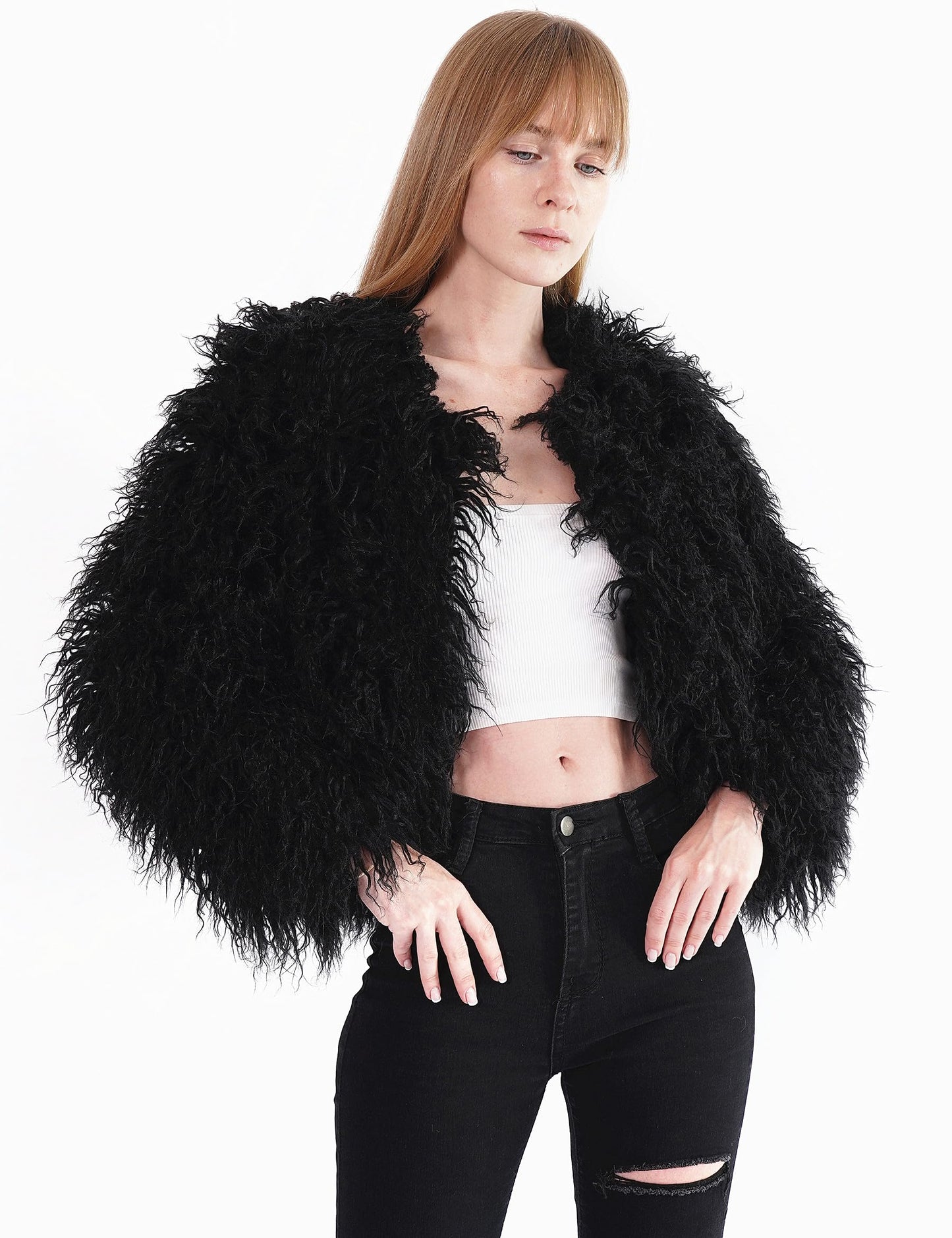 YUAKOU Women's Shaggy Faux Fur Outwear Coat Jacket Long Sleeve Warm Winter