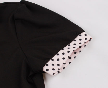 Women's Fashion Polka Dot Lapel Short Sleeved Belt Slim Fit Summer/Spring Dress