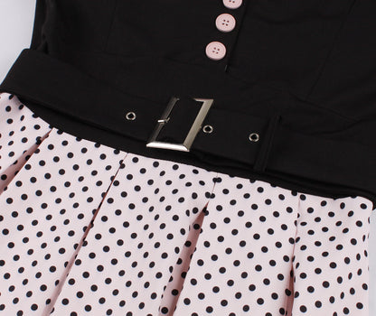 Women's Fashion Polka Dot Lapel Short Sleeved Belt Slim Fit Summer/Spring Dress