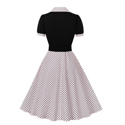 Women's Fashion Polka Dot Lapel Short Sleeved Belt Slim Fit Summer/Spring Dress