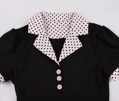 Women's Fashion Polka Dot Lapel Short Sleeved Belt Slim Fit Summer/Spring Dress