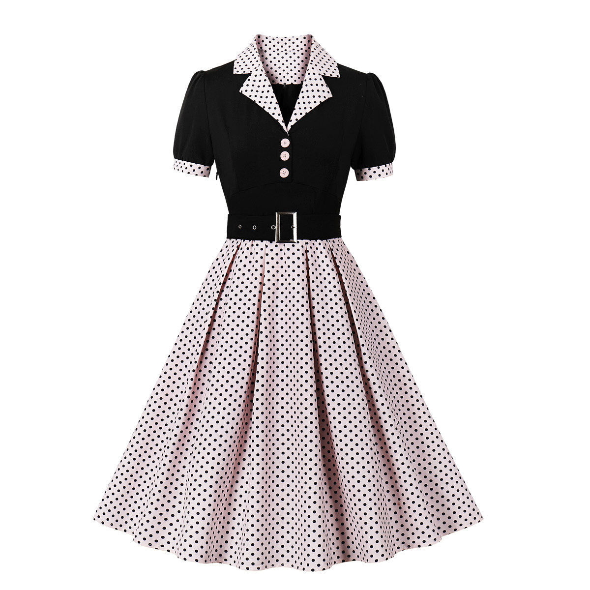 Women's Fashion Polka Dot Lapel Short Sleeved Belt Slim Fit Summer/Spring Dress