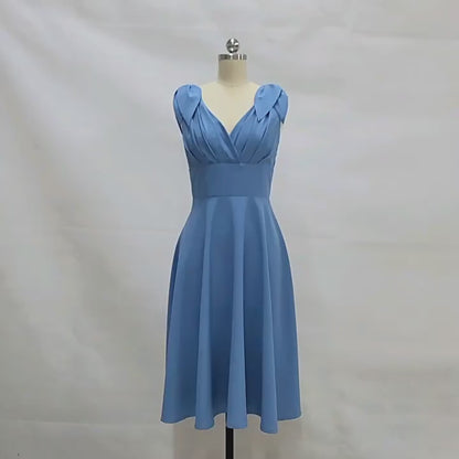 Fashion Women Fresh Pleated Waist Cinching Temperament Big Swing Dress